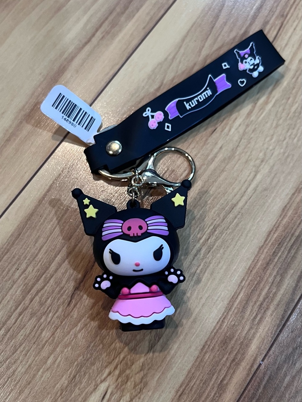 Kuromi-Pink & Black Rubber Keychain Charm - Kids Accessory